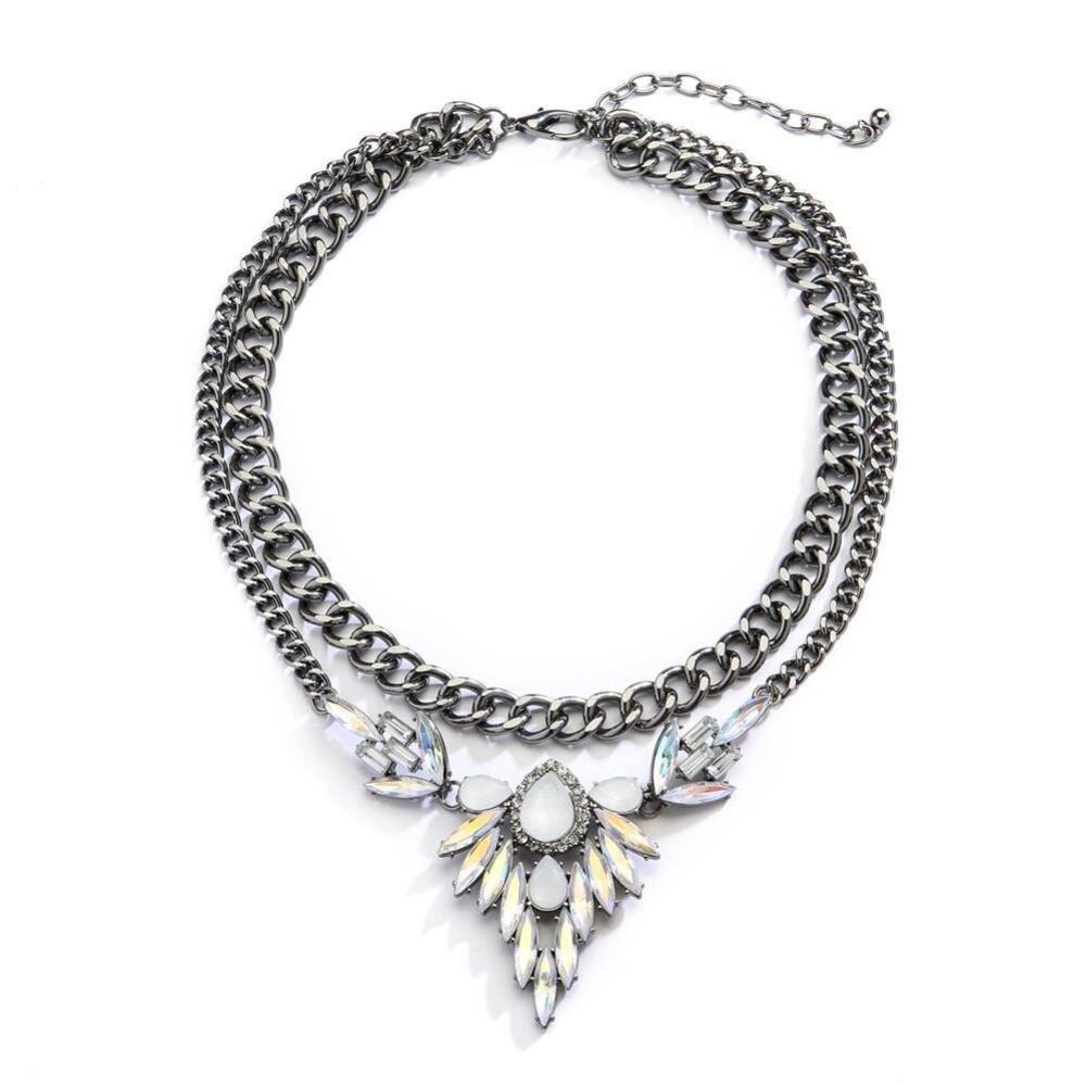 Just Jewelry Statement Necklace hematite colored metal, iridescent stones